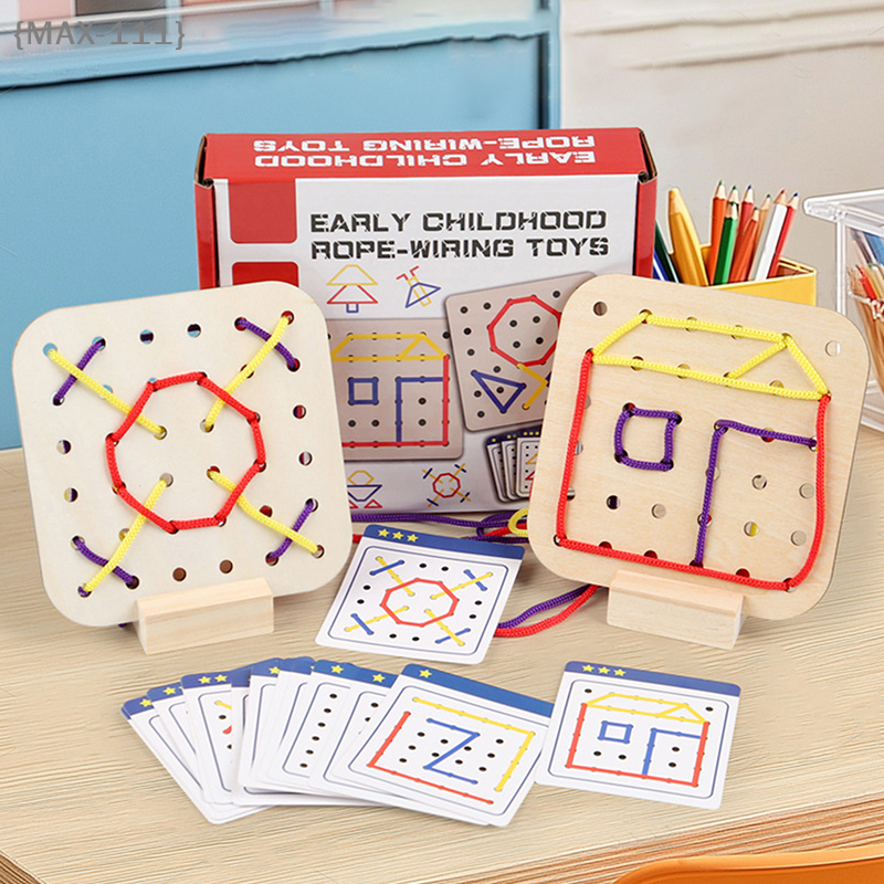 Board Game Enthusiast - 【F2-MAX111】Wooden Montessori Geometry Rope Threading Board