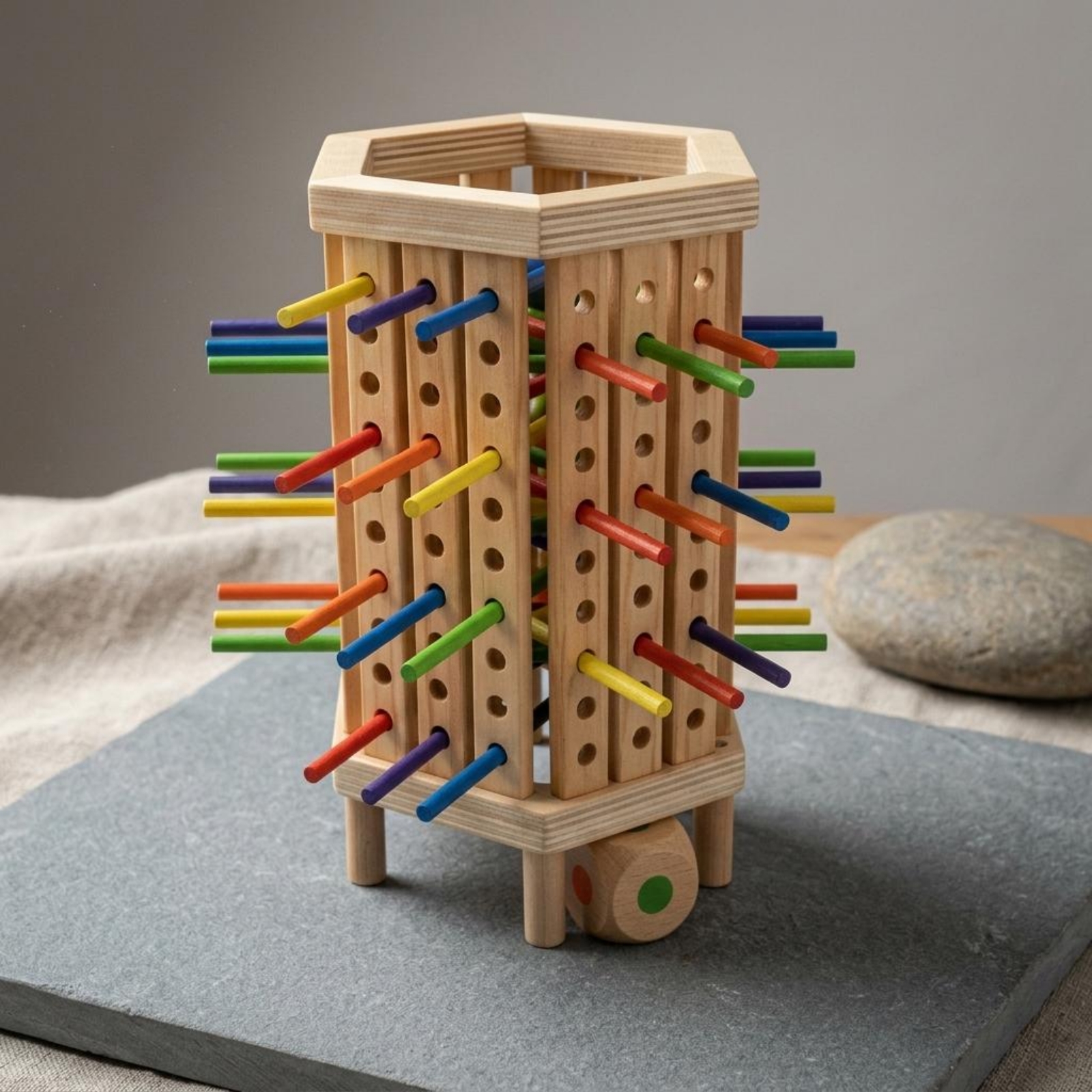 Stick and Dice Game Hexagonal  - Dice Tower Wooden recension och pris