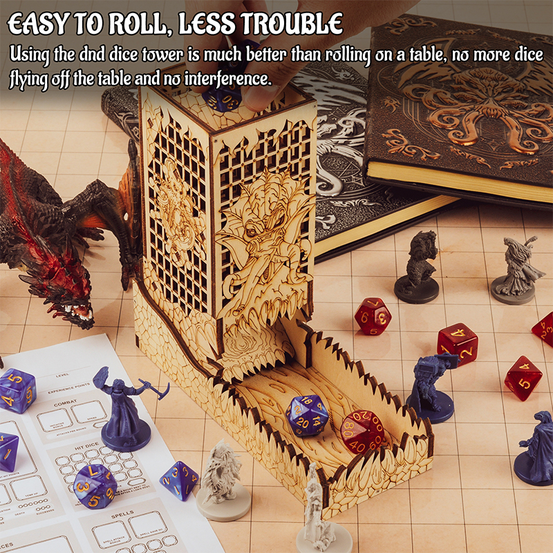 D&D Dice Tower with Tray Wood  - Dice Tower Wooden recension och pris