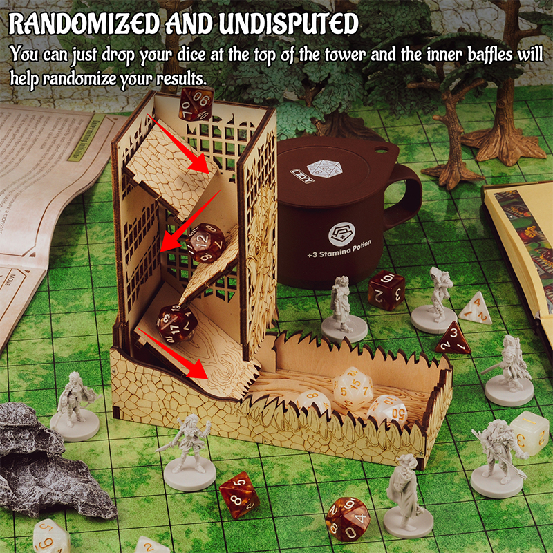 D&D Dice Tower with Tray Wood  - Dice Tower Wooden recension och pris